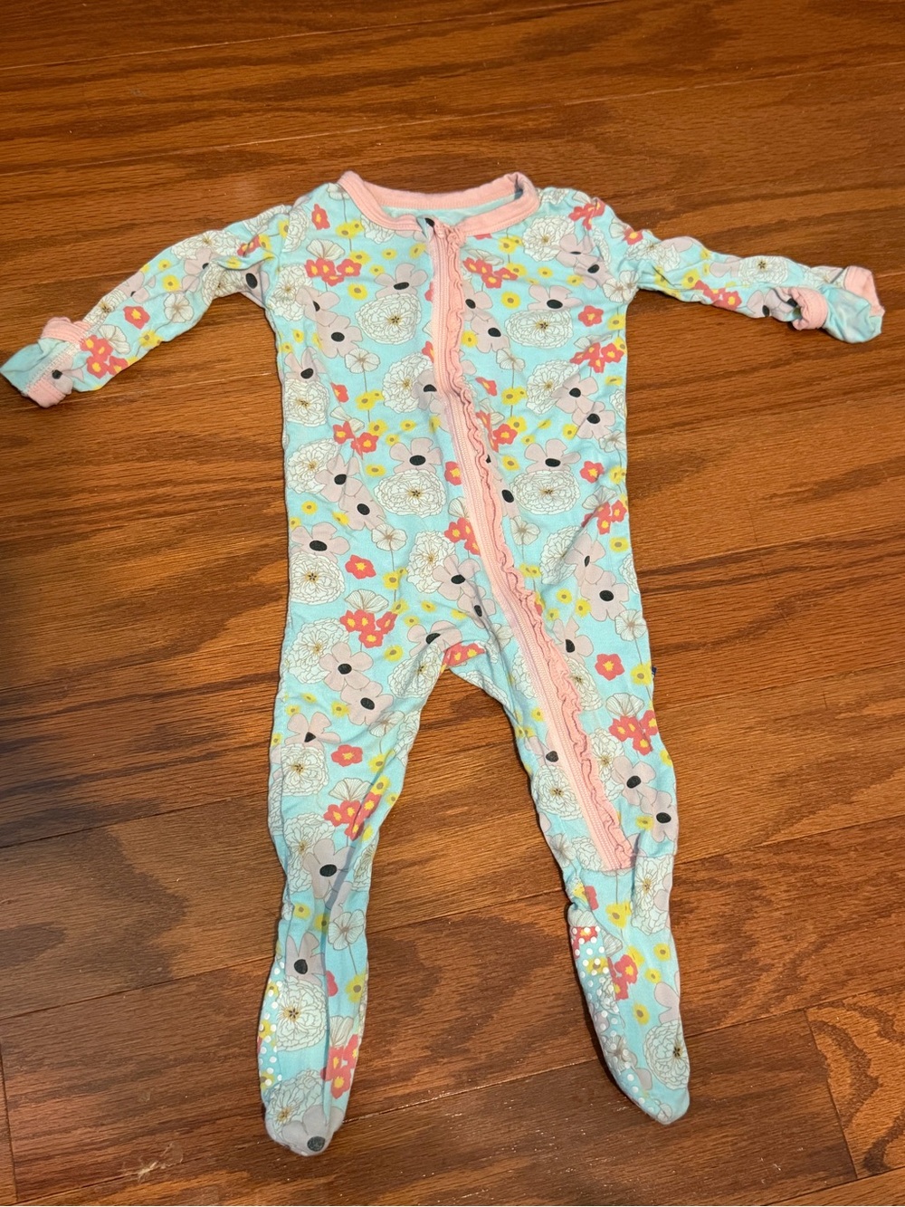 Kickee Pants Floral Zip Footed One-Piece in Light Blue and Pink